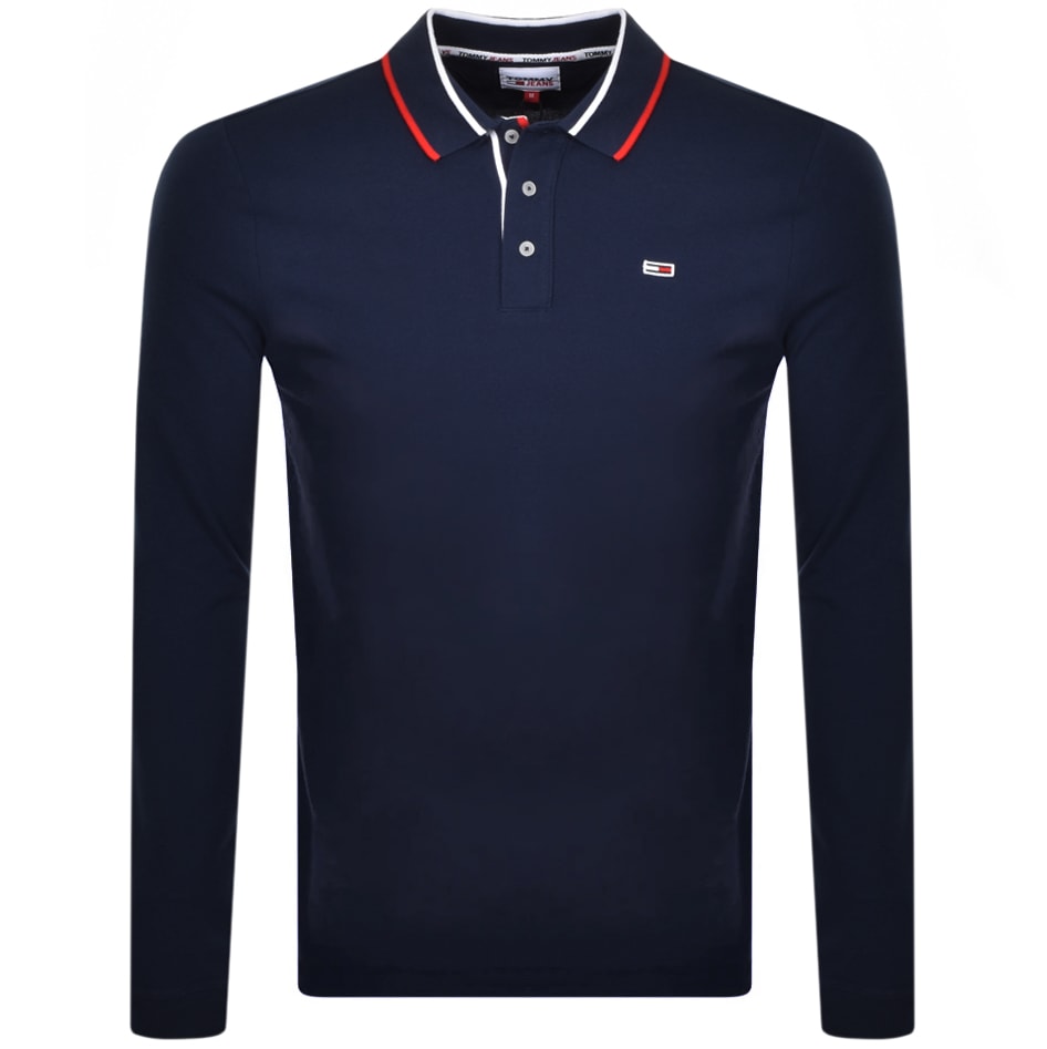 Alternative Image for ProductTommy Jeans Flag Long Sleeve Polo T Shirt Navy1